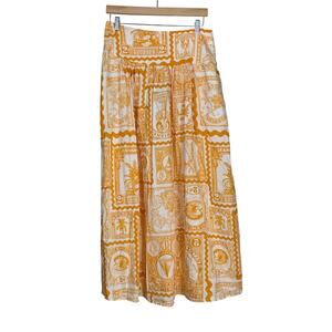 Nicole Miller Postage Stamp Orange White A Line  Maxi Skirt Size M